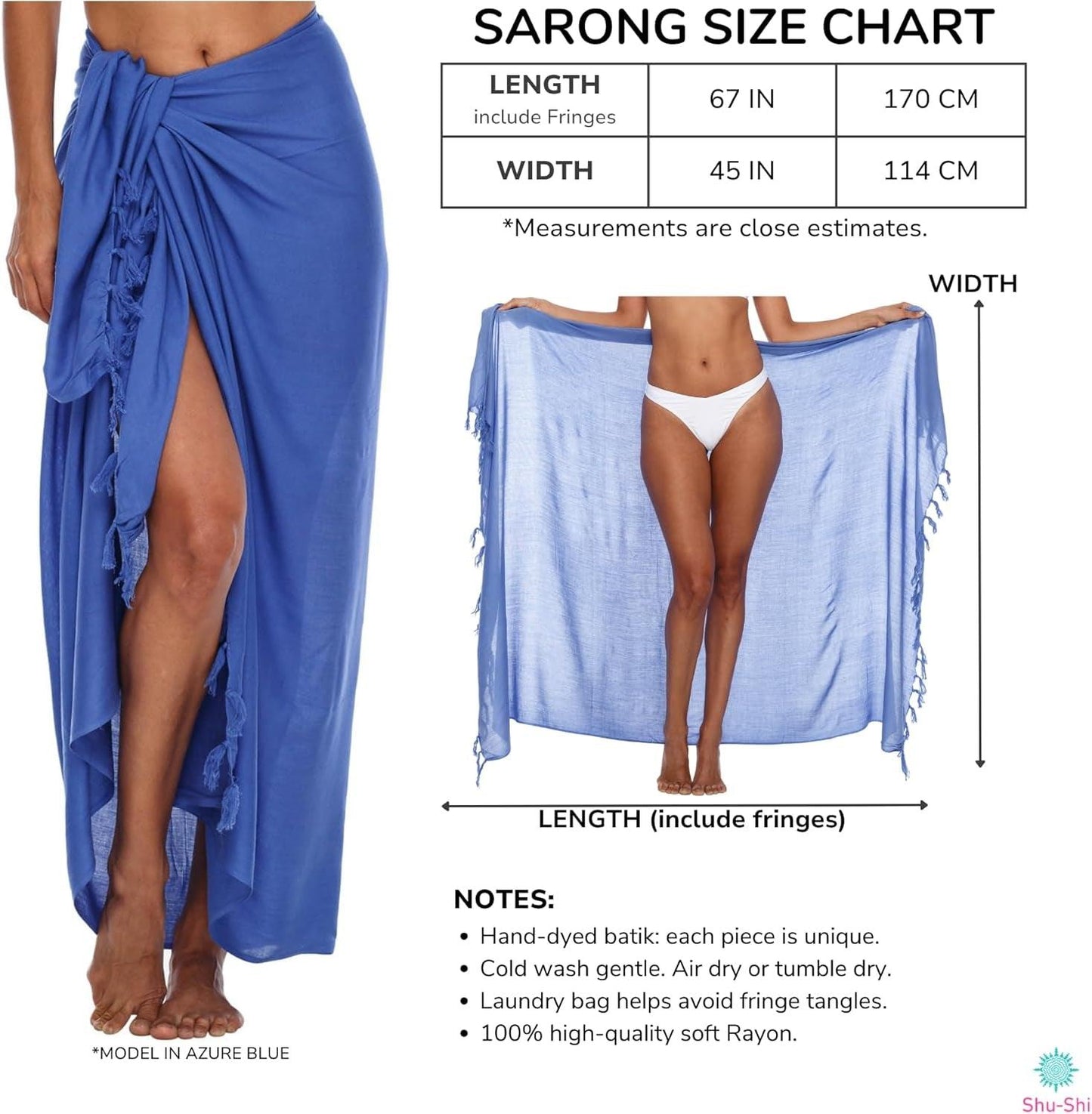 Sarong Wraps for Women Long Swimsuit Pareo Beach Wrap Skirt with Coconut Clip