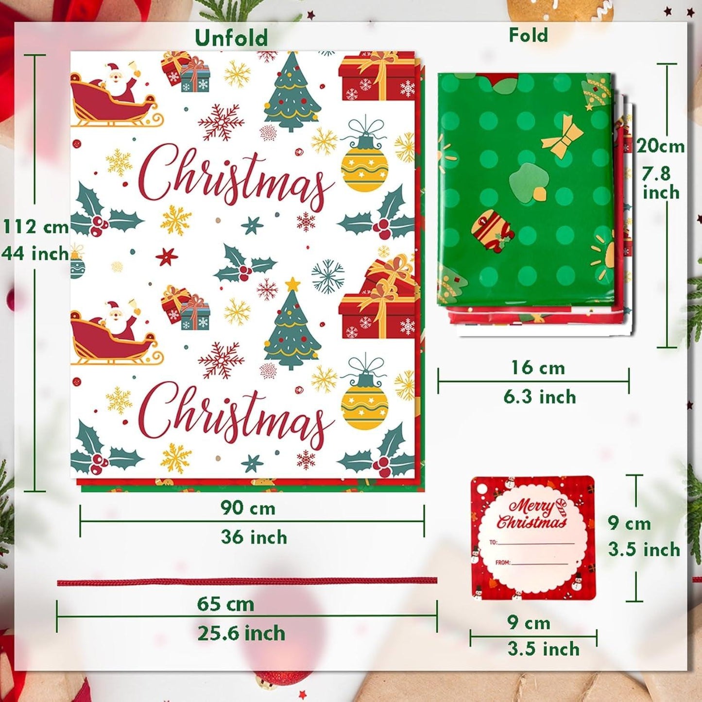 Large Christmas Gift Bags, 36" X 44" Large Christmas Bags, Jumbo Christmas Gift Bags, Extra Large Christmas Gift Bags with Name Tag Card and String (3 PCS)