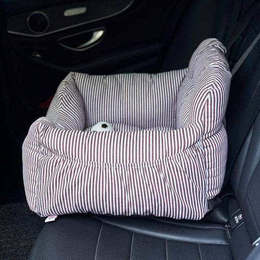 Dog Car Seat Pet Booster Seat Pet Travel Safety Dog Bed for Car with Storage Pocket (Coffee Stripe)