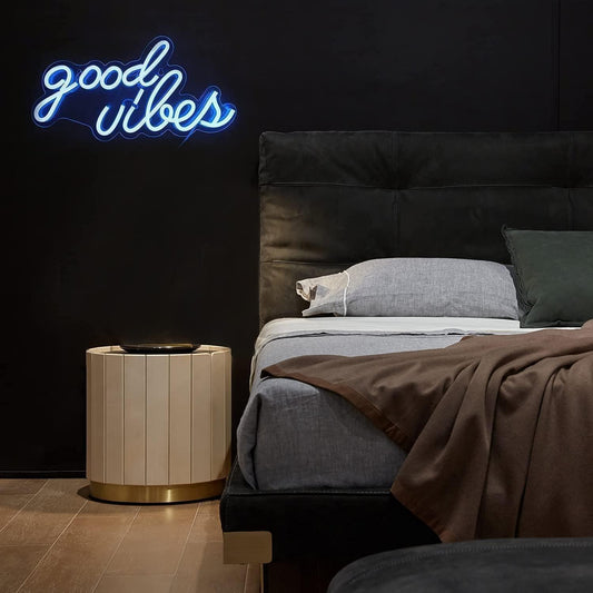 Good Vibes Neon Sign for Bedroom Wall Decor Powered by USB Neon Light, Ice Blue Color,16.1"X8.3"X0.6"