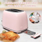 Toaster 2 Slice,Retro Stainless Steel Toaster with 6 Settings, 1.5 in Extra Wide Slots, Bagel/Defrost/Cancel Function, Removable Crumb Tray (Baby Pink)