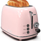 Toaster 2 Slice,Retro Stainless Steel Toaster with 6 Settings, 1.5 in Extra Wide Slots, Bagel/Defrost/Cancel Function, Removable Crumb Tray (Baby Pink)