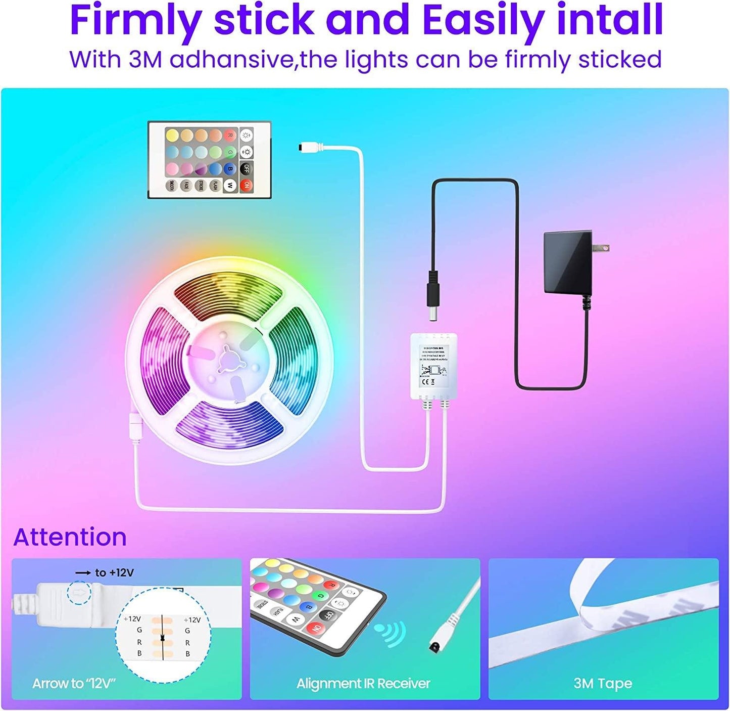 50 FT LED Strip Lights,Bluetooth LED Lights for Bedroom, Color Changing Light Strip with Music Sync, Phone Controller and IR Remote(App+Remote +Mic).