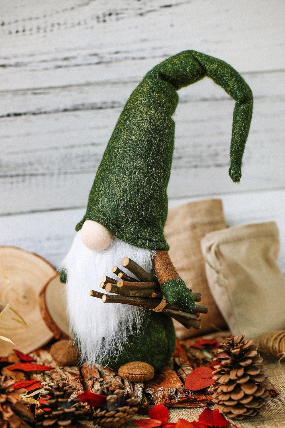 Swedish Gnome - Christmas Tomte Decoration - Scandinavian Elf - Plush Birthday Present - Home Ornaments Table Decor - 16Inches Green