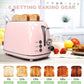 Toaster 2 Slice,Retro Stainless Steel Toaster with 6 Settings, 1.5 in Extra Wide Slots, Bagel/Defrost/Cancel Function, Removable Crumb Tray (Baby Pink)