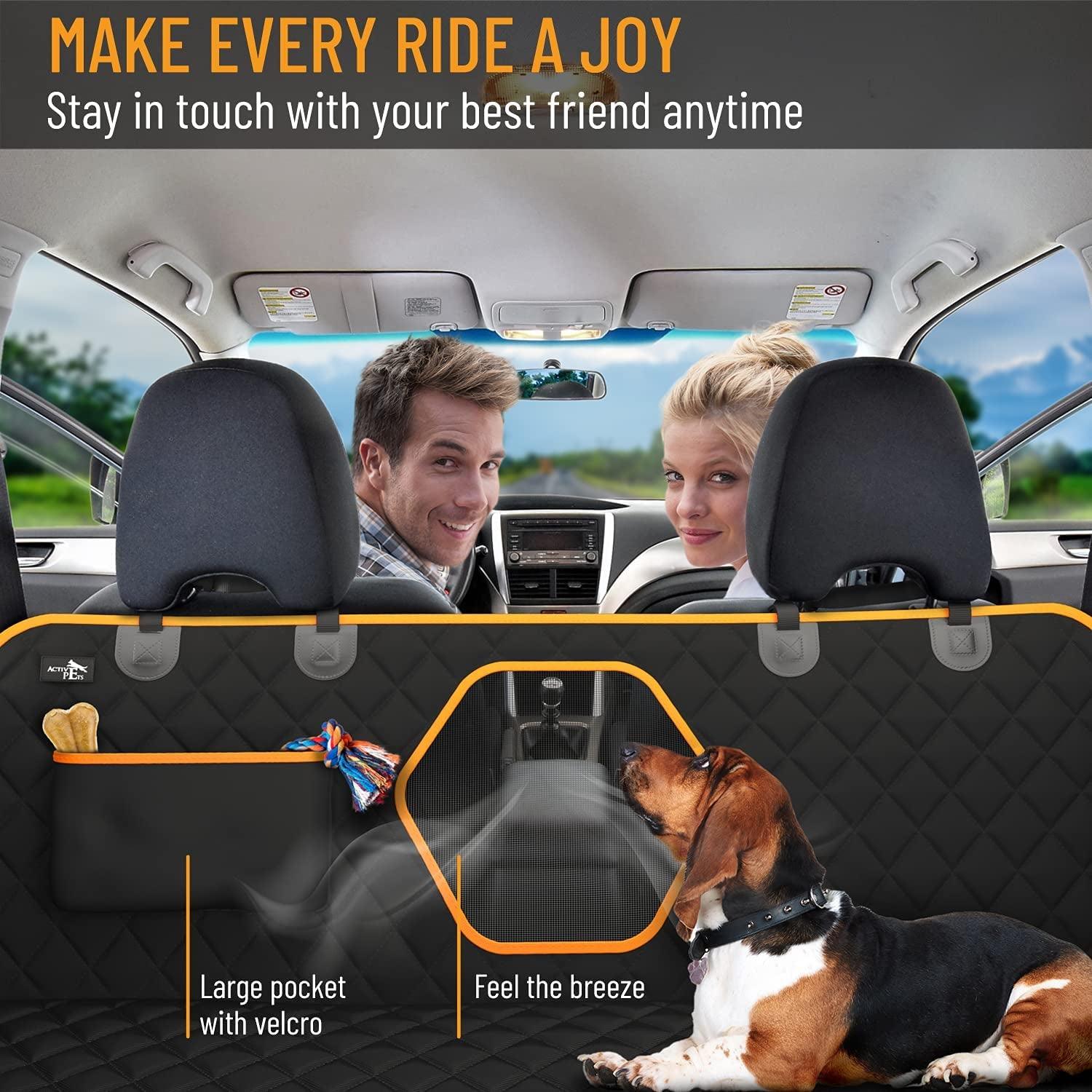 Dog Car Seat Cover Car Seat Protector- Dog Seat Cover for Back Seat of Suvs, Trucks, Cars - Waterproof & Convertible Vehicle Dog Hammock for Car Backseat - Mesh Window - Orange