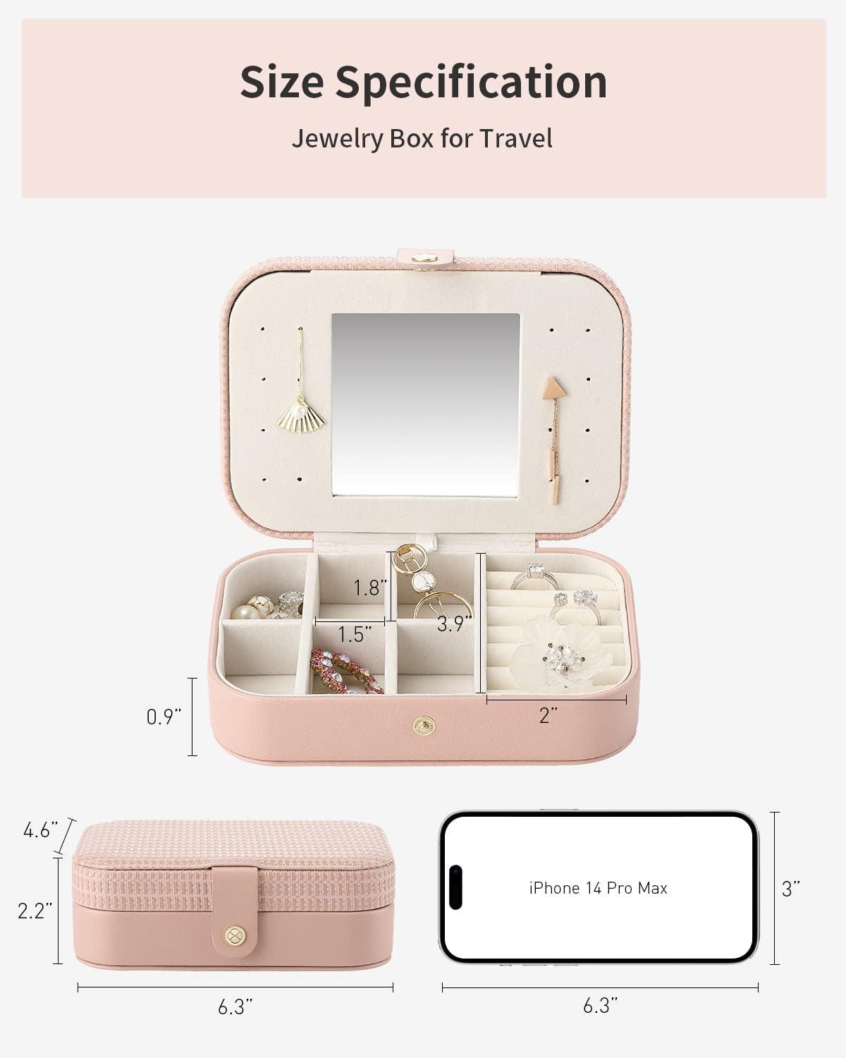 Travel Jewelry Case Box Women PU Leather 2 Layer Jewelry Organizer Holder for Necklace Earring Rings-Weaving Pink