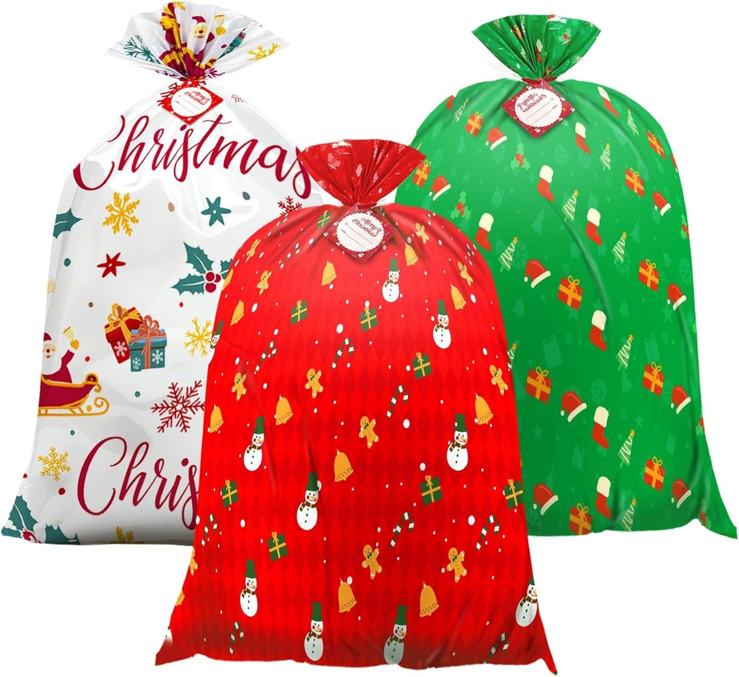 Large Christmas Gift Bags, 36" X 44" Large Christmas Bags, Jumbo Christmas Gift Bags, Extra Large Christmas Gift Bags with Name Tag Card and String (3 PCS)