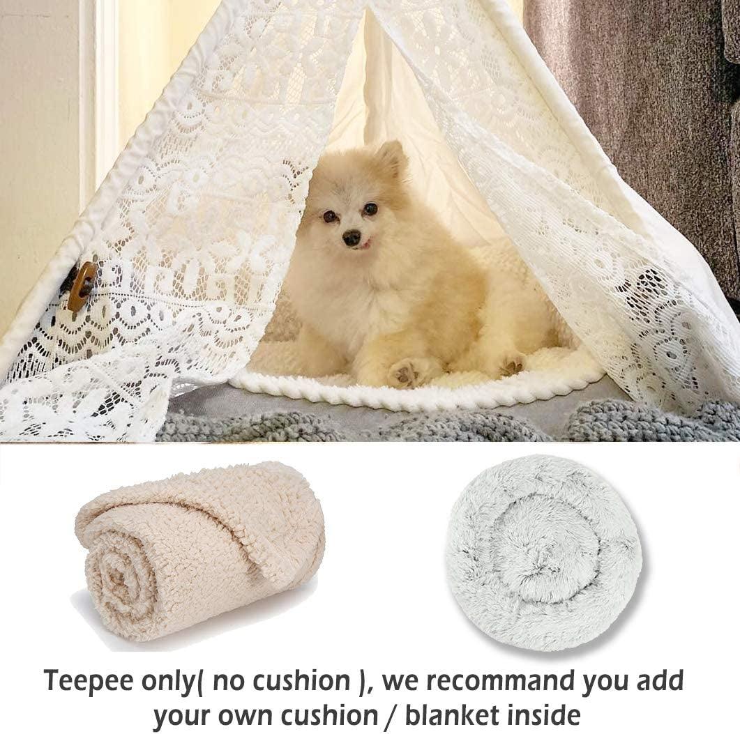 Pet Teepee Dog(Puppy) & Cat Bed - Portable Pet Tents & Houses for Dog(Puppy) & Cat Lace Style 24 Inch No Cushion