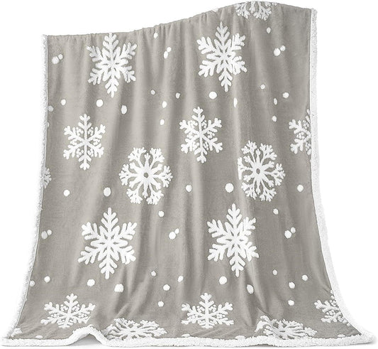 Christmas Blanket Sherpa Throw - 60X80 Gray Snowflake - Soft, Cozy, Warm - Perfect for Holiday Clearance - Winter Decorations for Home