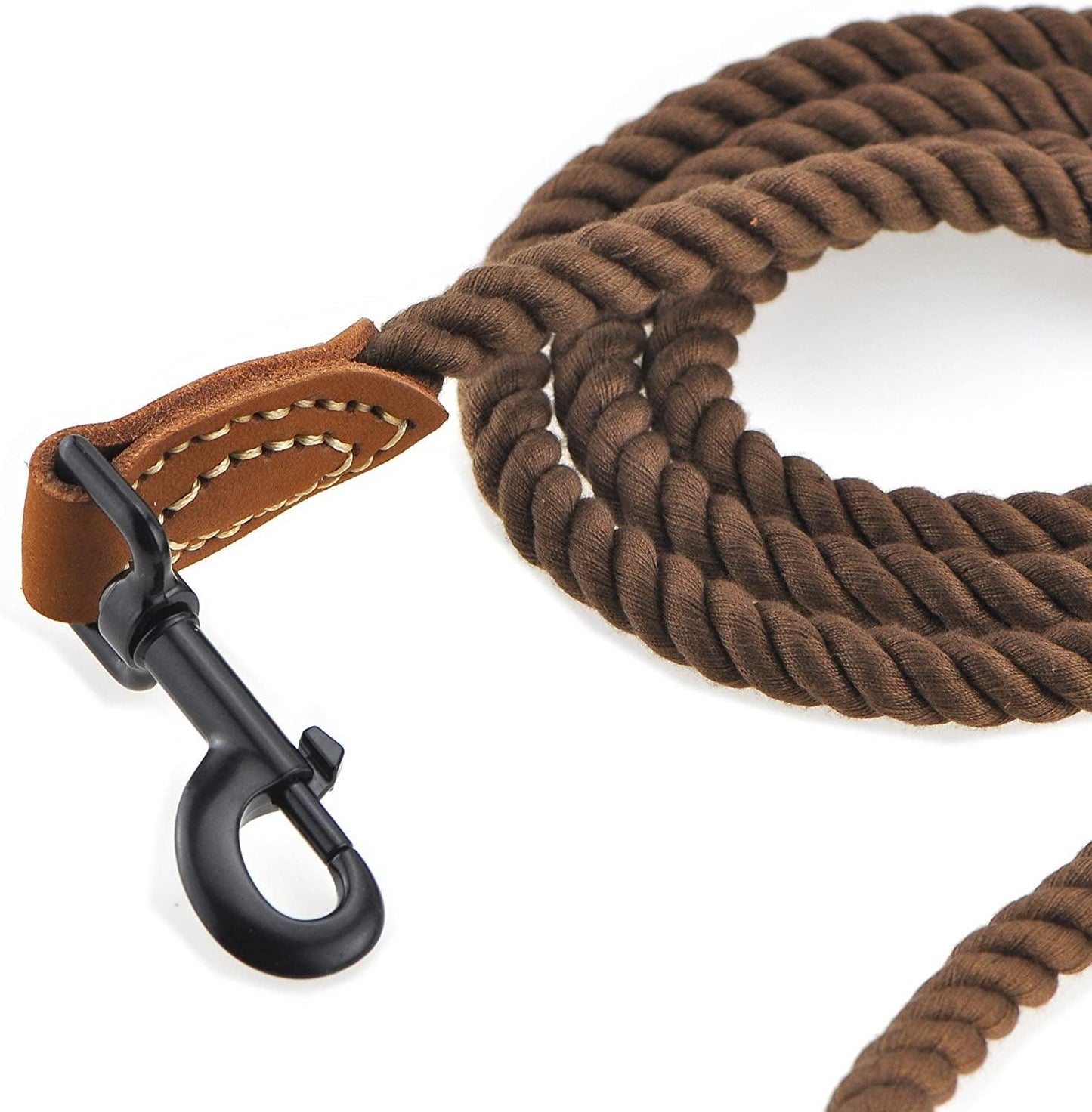 Dog Leash | Braided Cotton Rope Dog Leashes with Leather Tailor Tip | 4 Feet Dog Leash W Heavy Duty Metal Clasp | Wedding Dog Leash (Dark Brown, 48 Inches)