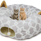 Large Cat Tunnel Bed with Plush Cover,Fluffy Toy Balls, Small Cushion and Flexible Design- 10 Inch Diameter, 3 Ft Length- Great for Cats, and Small Dogs, Gray Geometric Figure