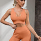 FAFOFA Seamless Workout Sets Cropped Tank Tops for Women Ribbed 2 Piece Yoga Outfits Active Booty Shorts Light Orange S