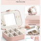 Travel Jewelry Case Box Women PU Leather 2 Layer Jewelry Organizer Holder for Necklace Earring Rings-Weaving Pink