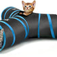 Cat Tunnel with Bell Balls, Upgraded 3 Way Cat Tunnel Interactive Toy, Pet Toy Maze Cat House Bed with Strong Spring-Steel Frame for Cat Kitten Kitty, Blue