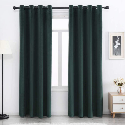 Green Velvet Blackout Curtains 84 Inches Long Grommet Velvet Window Curtain Panels Set of 2 Heat Insulated Curtains Blackout Thermal Light Blocking Velvet Curtain Panels for Bedroom 2 Panels