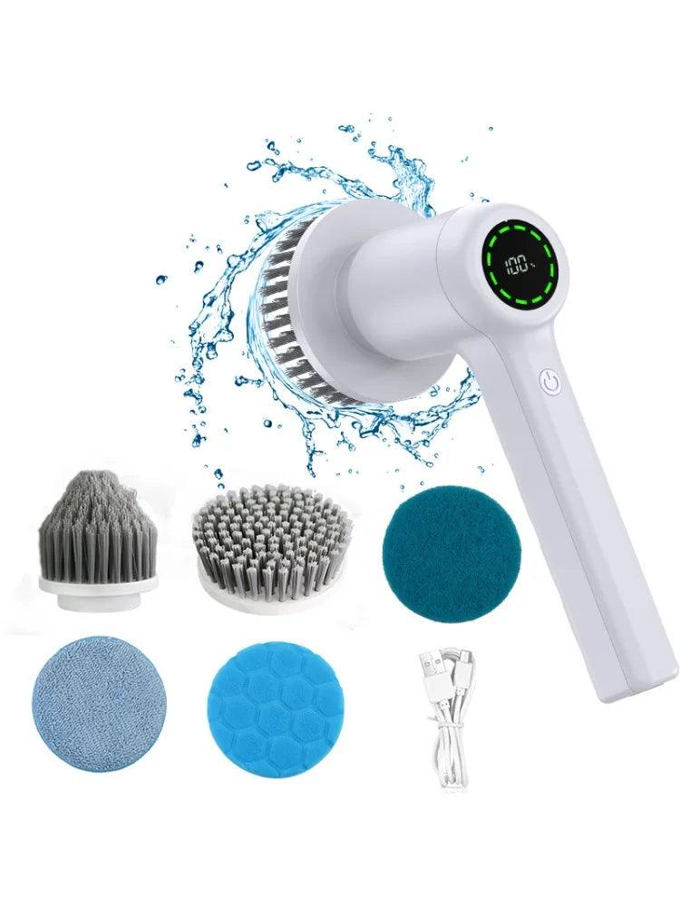 Electric Spin Scrubber With 5 Replaceable Brush Head Power  Electric Cleaning Brush Handheld Rechargeable Shower Scrubber