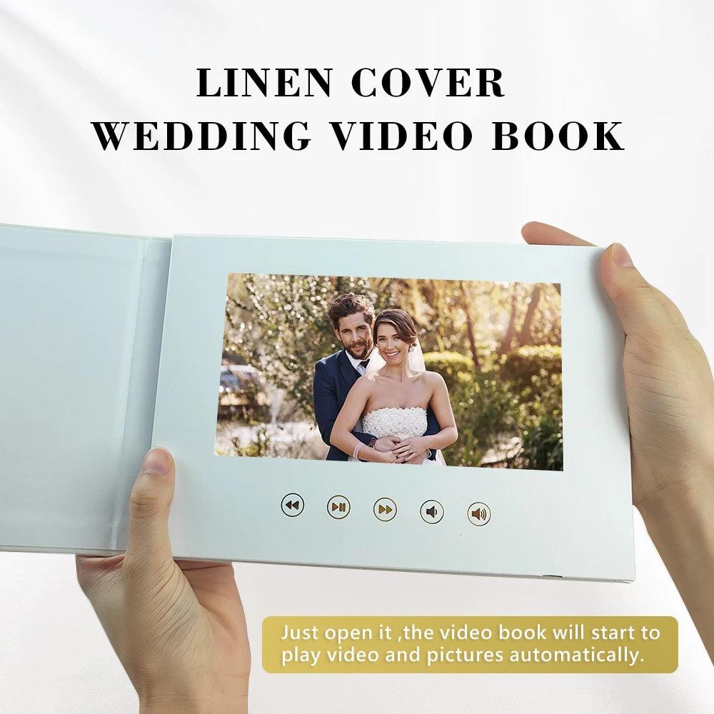 Luxury Linen Bound Wedding Video Book Wedding Video Album Up to 3 hours of video, 7” IPS Display, 4GB of memory & Rechargeab