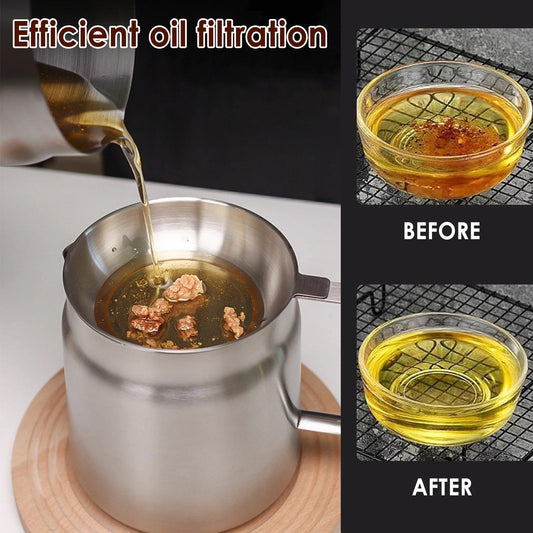 Oil Filter Pot Stainless Steel Oil Strainer Pot with Fine Mesh Strainer Fry Basket 2L Oil Storage Can Grease Container Kitchen