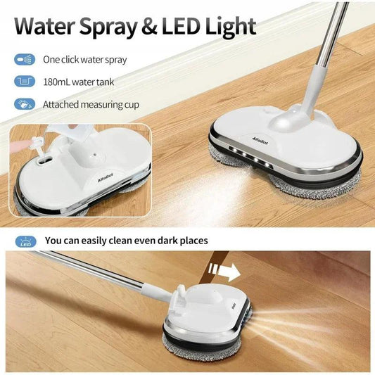 Effortless Cordless Electric Spin Mop with Water Sprayer & LED Headlight