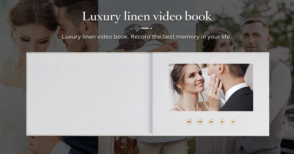 Luxury Linen Bound Wedding Video Book Wedding Video Album Up to 3 hours of video, 7” IPS Display, 4GB of memory & Rechargeab