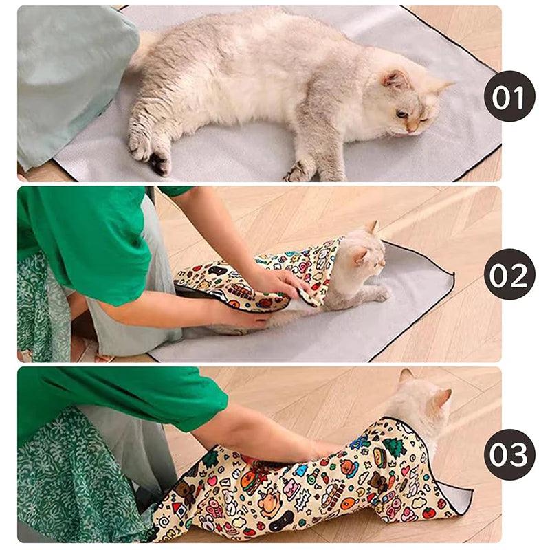 Cat Fixed Fabric Cartoon Printed Self-adhesive Anti Scratch Anti Bite and Escape Multifunctional Cat Wrap Fabric Pet Fixed Tool