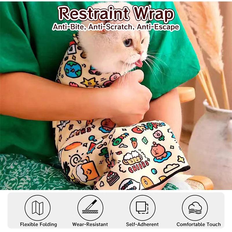 Cat Fixed Fabric Cartoon Printed Self-adhesive Anti Scratch Anti Bite and Escape Multifunctional Cat Wrap Fabric Pet Fixed Tool