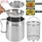 Oil Filter Pot Stainless Steel Oil Strainer Pot with Fine Mesh Strainer Fry Basket 2L Oil Storage Can Grease Container Kitchen