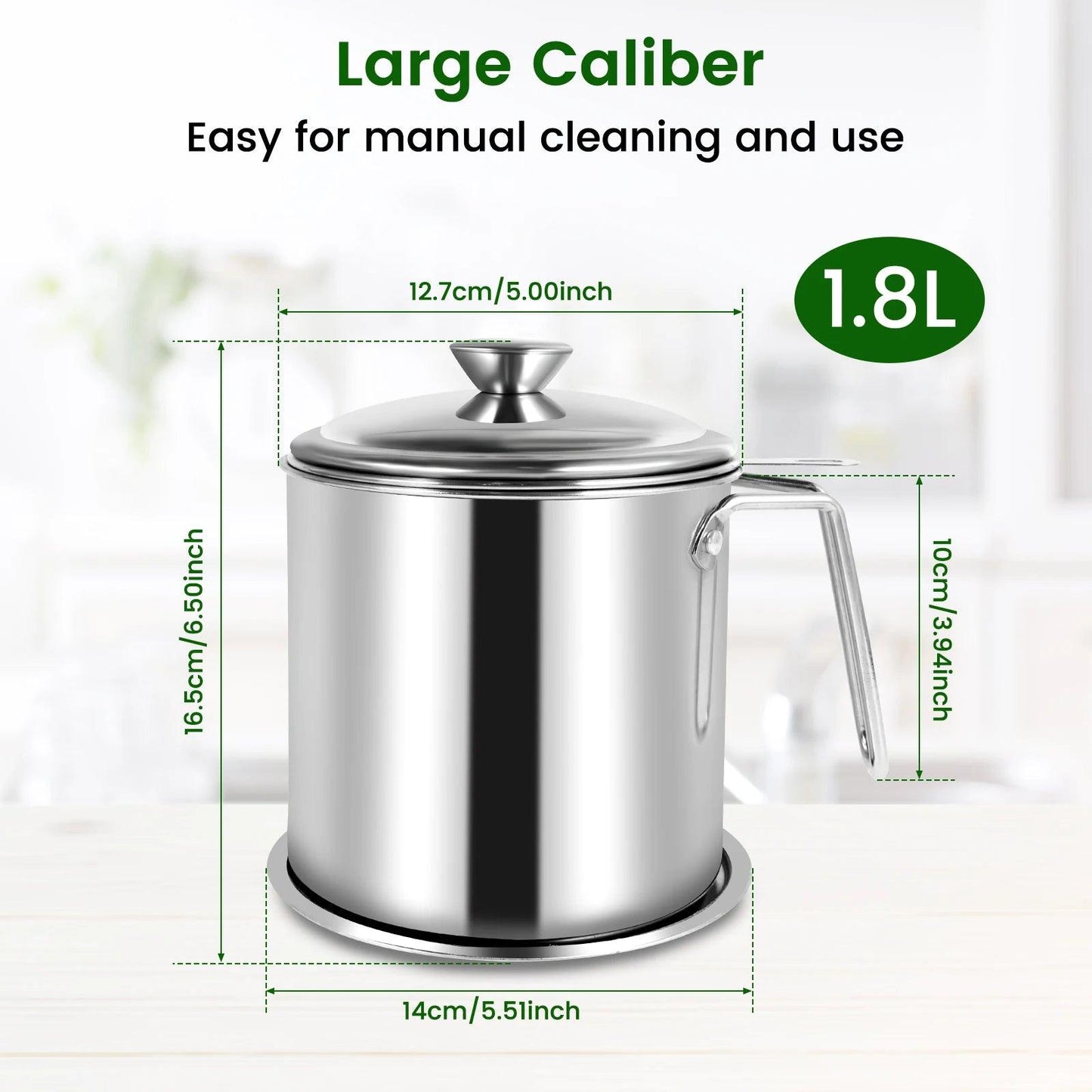 Oil Filter Pot Stainless Steel Oil Strainer Pot with Fine Mesh Strainer Fry Basket 2L Oil Storage Can Grease Container Kitchen