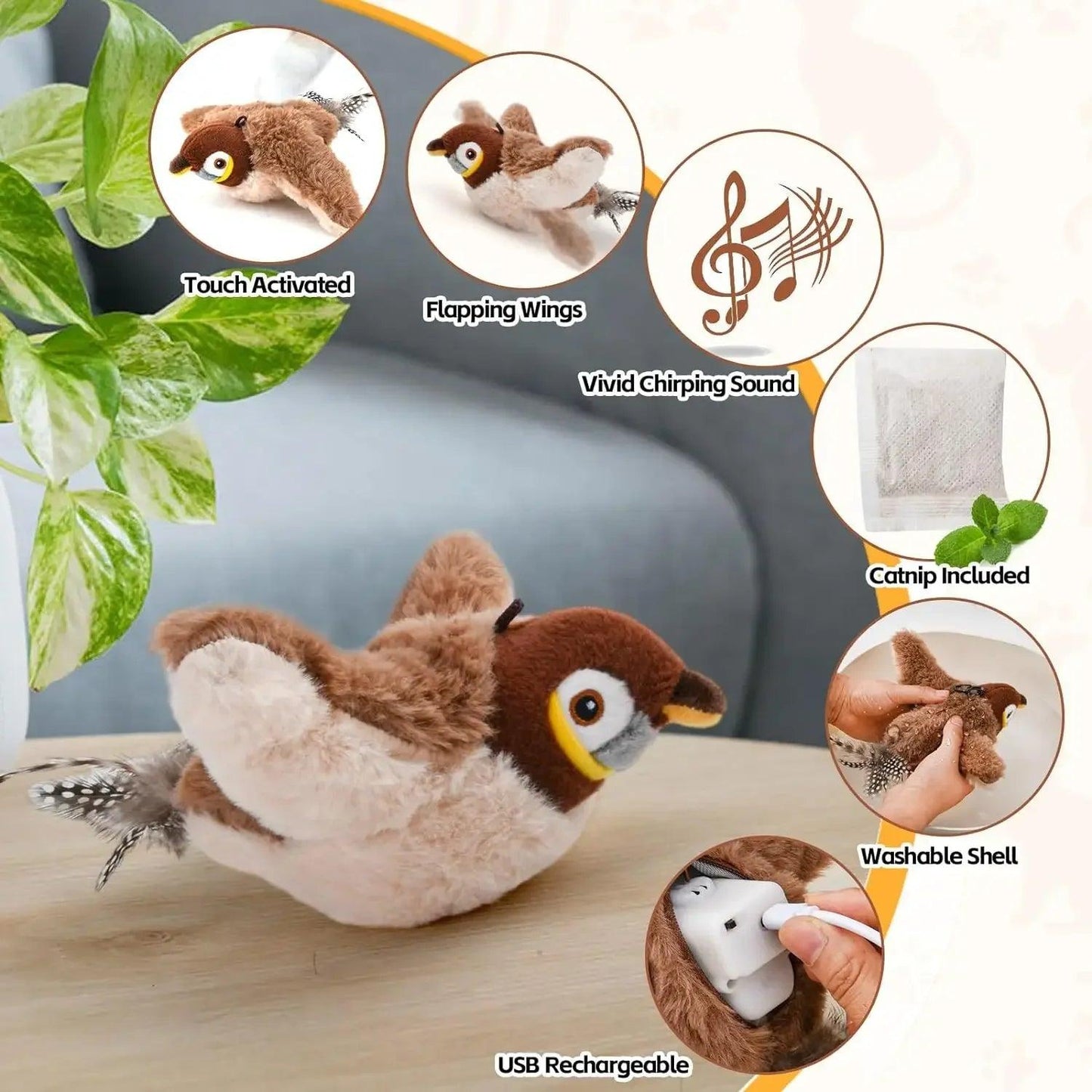 ChirpFlap Bird: Rechargeable Cat Toy with Catnip