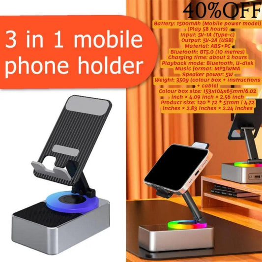 3 In 1 Cell Phone Stand 4 In 1 Mobile Phone Holder Speaker Power Bank Colorful Dazzling Night Light 360 Degree Rotation Folding