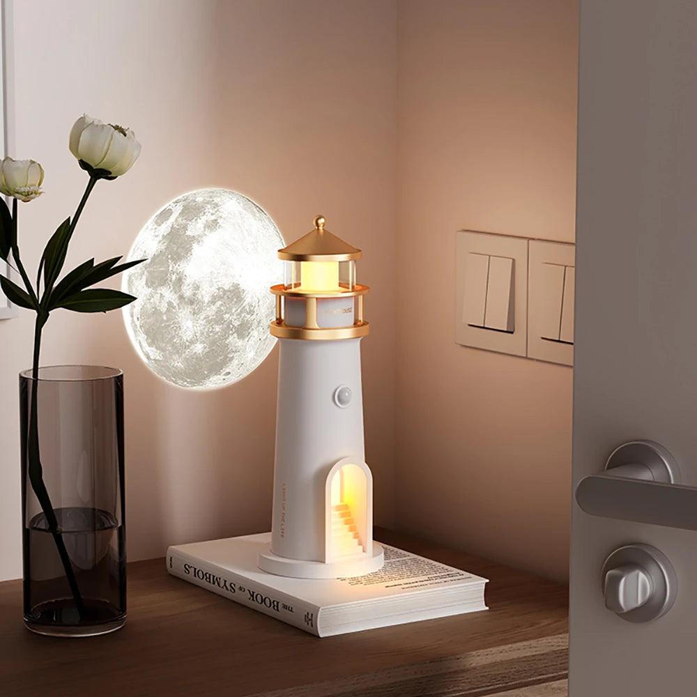 Moon Projection Lighthouse Night Lights Motion Sensor Dimmable Timing Ambient Night Lamp Bluetooth Music Christmas Birthday Gift