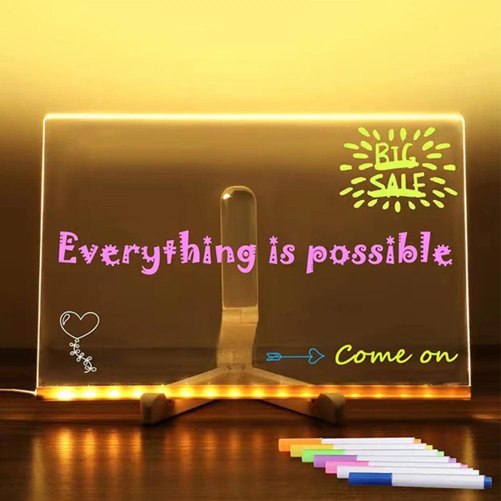 Light Up Dry Erase Board LED Letter Message Board With 7 Colorful Pens with Light Acrylic Drawing Board for Office School Home