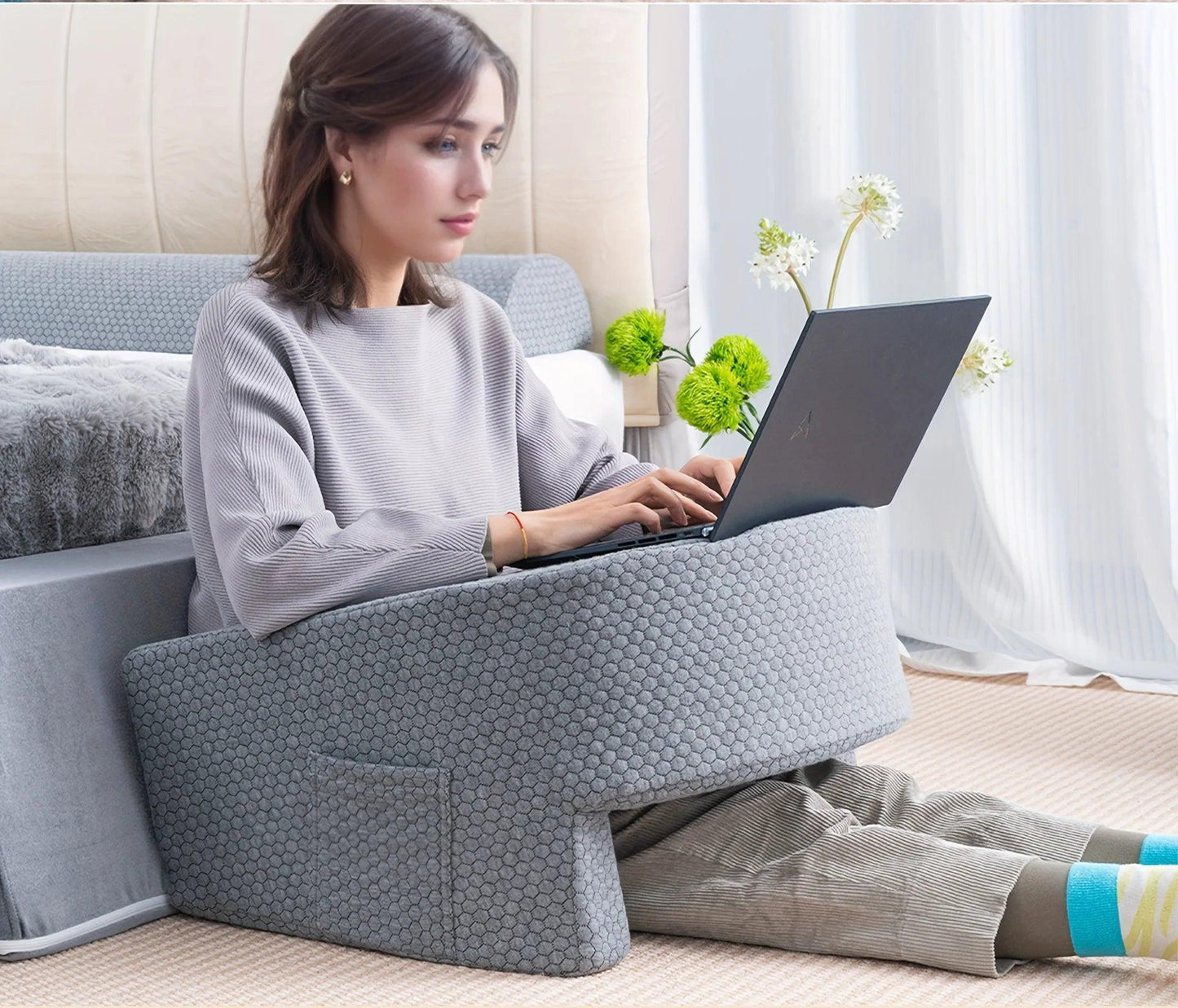 1 Pc Soft Reading Pillow, Arm Rest Lap Desk Pillow for Gaming,Working, Sitting in Floor Sofa,with Removable and Washable Cover