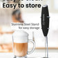 Milk Frother Wand & Drink Mixer - Coffee Frother Handheld - Mini Frother with Stand - Milk Frother Handheld - Coffee Stirrers Electric Matcha Frother & Milk Foamer (Black)