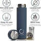 Thermos with Infuser for Tea, Coffee and Fruit-Infused Water - Stainless Steel - Tea Infuser Bottle - Tea Tumbler with Infuser - Leakproof Travel Tea Mug - Tea Infuser Cup - 15Oz - Blue