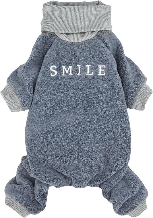 Embroidery Dog Clothes Turtleneck Thermal Fleece Puppy Pajamas Doggie Outfits Cat Onesies Jumpsuits Blue Small