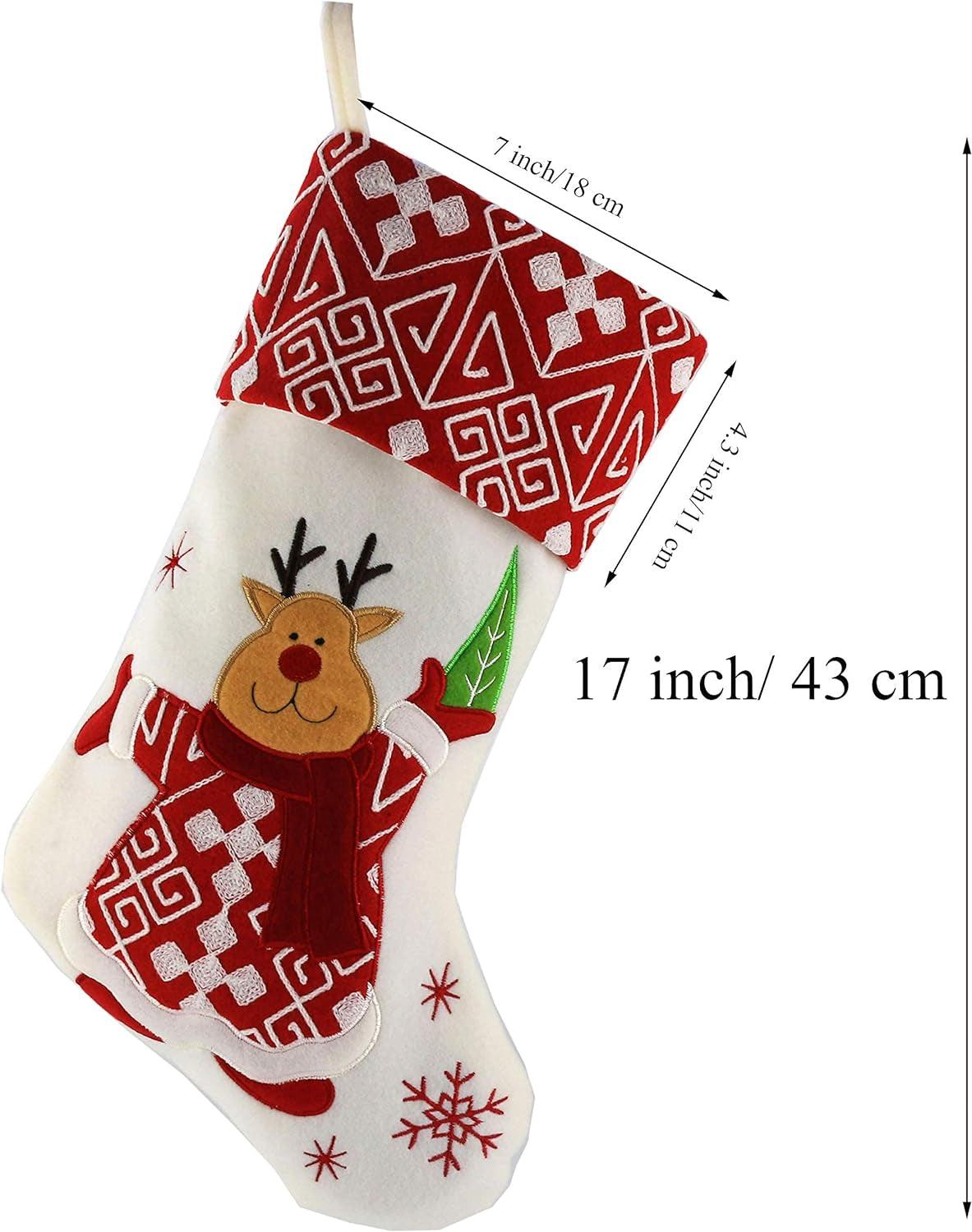 Classic Christmas Stockings Set of 2 Elk, Snowman Xmas Character 17 Inch Christmas Decorations Gift for Family Kids (Style 4)