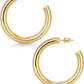 Chunky Gold Hoop Earrings, Small Gold Hoop Earrings for Women 14K Real Gold Plated Thick Open Hoops Lightweight