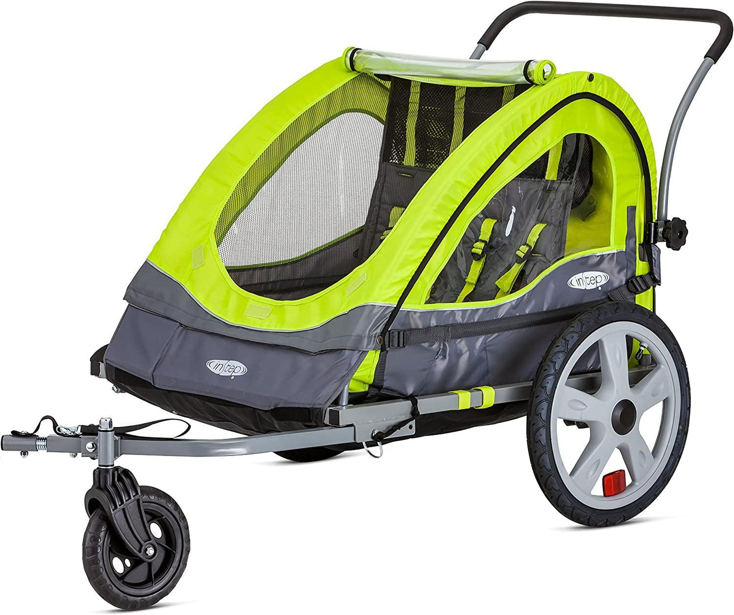 Quick-N-Ez Double Tow behind Bike Trailer for Toddlers, Kids, Converts to Stroller, Jogger, 2-In-1 Canopy, Universal Bicycle Coupler, Folding Frame, Multiple Colors