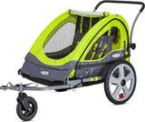 Quick-N-Ez Double Tow behind Bike Trailer for Toddlers, Kids, Converts to Stroller, Jogger, 2-In-1 Canopy, Universal Bicycle Coupler, Folding Frame, Multiple Colors