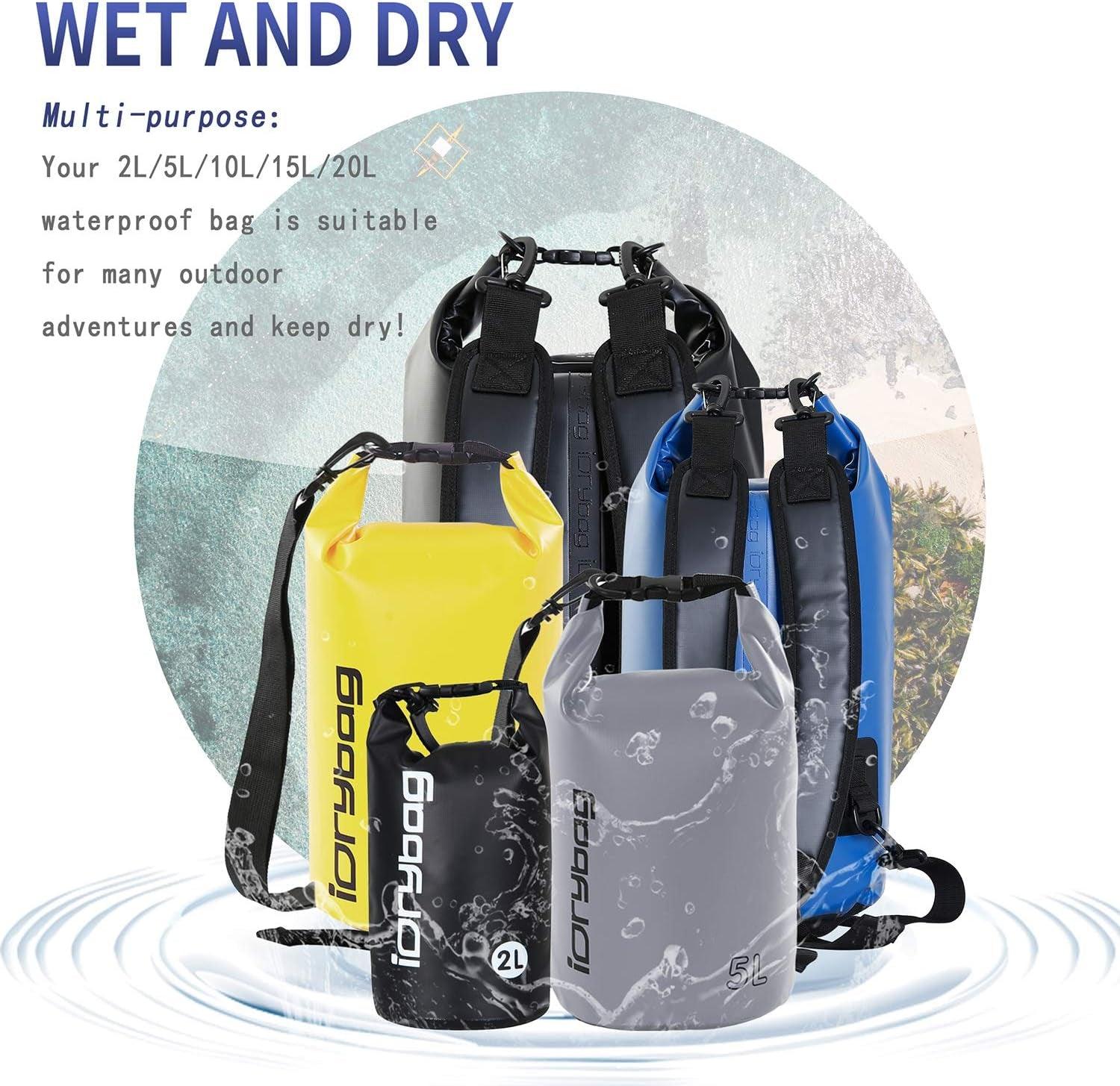 Dry Bags for Kayaking Waterproof 2L/5L/10L/15L/20L, Small Dry Bag Waterproof Floating, Dry Sack Waterproof Bag for Paddleboarding Travel