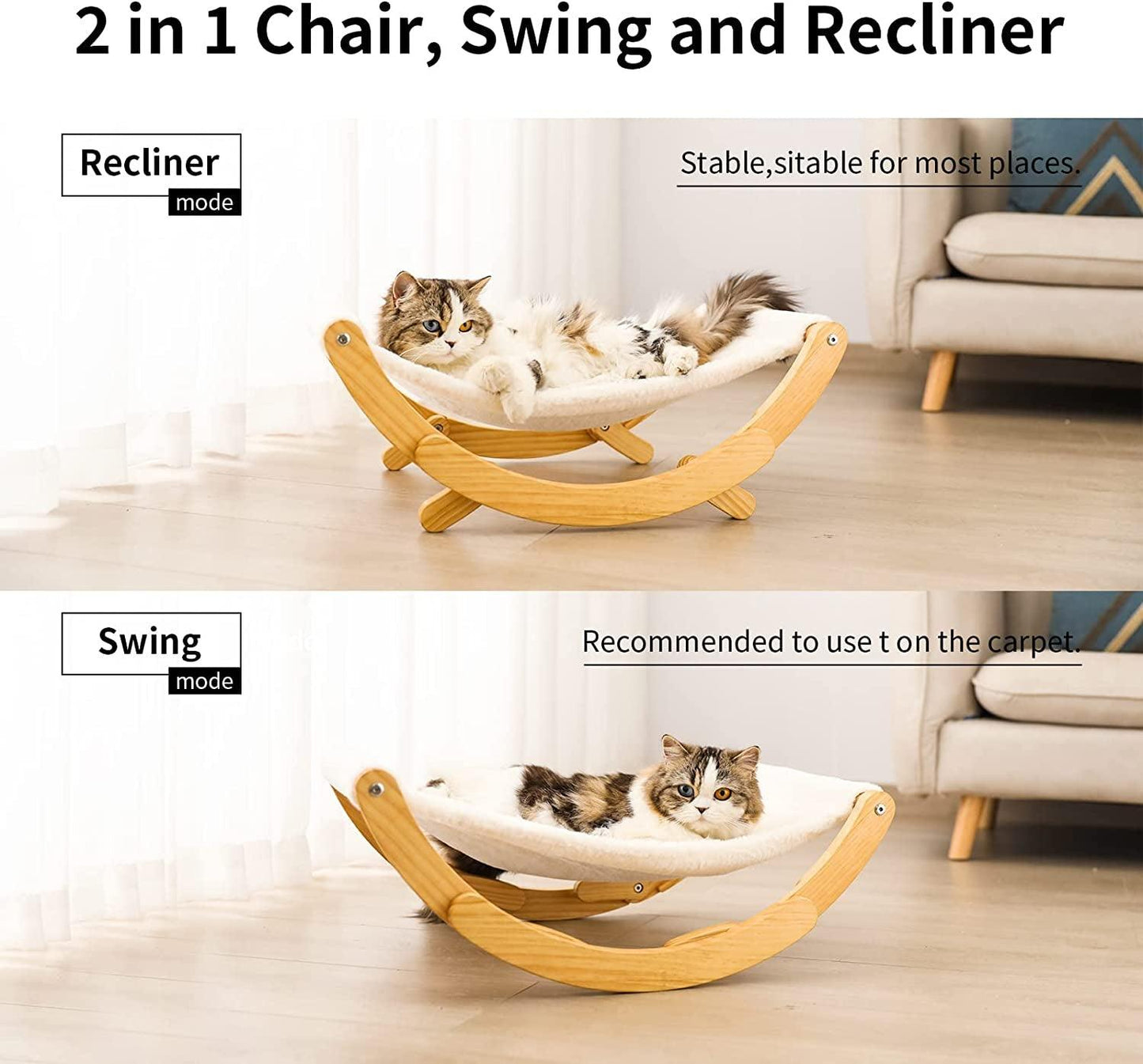 Cat Hammock, New Moon Cat Swing Chair, Elevated Cat Bed for Indoor Cats, Cat Furniture Gift for Cat or Small Dog, Upgrade White