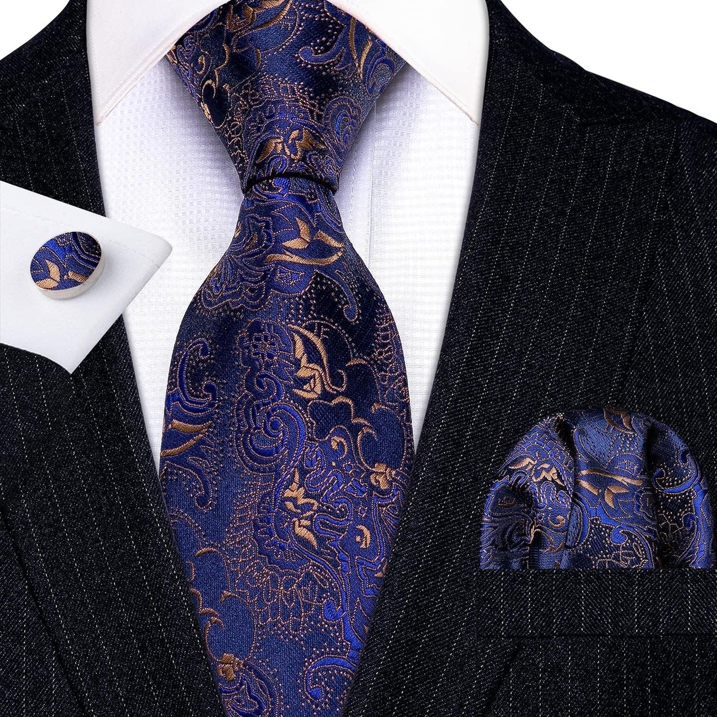 Classic Elegant Floral Men Ties Paisley Formal Woven Silk Necktie Set Pocket Suqare Cufflinks