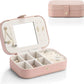 Travel Jewelry Case Box Women PU Leather 2 Layer Jewelry Organizer Holder for Necklace Earring Rings-Weaving Pink