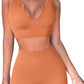 FAFOFA Seamless Workout Sets Cropped Tank Tops for Women Ribbed 2 Piece Yoga Outfits Active Booty Shorts Light Orange S