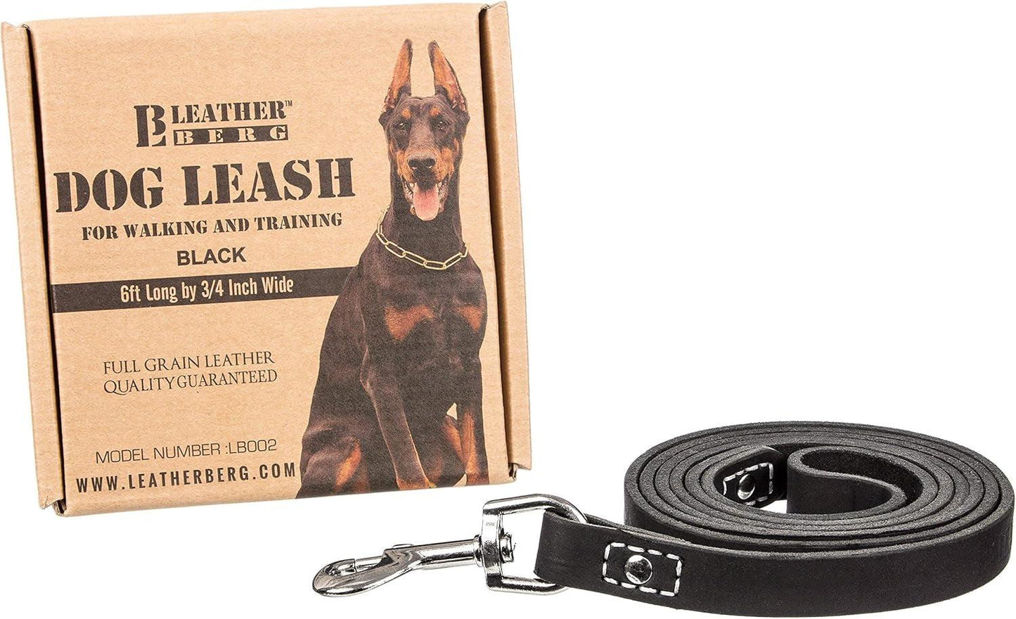 Leather Dog Training Leash - Black 6 Ft Long X 3/4" Wide Dog Walking Leash Best for Medium Large Dogs, Latigo Leather Dog Lead & Puppy Trainer Leash