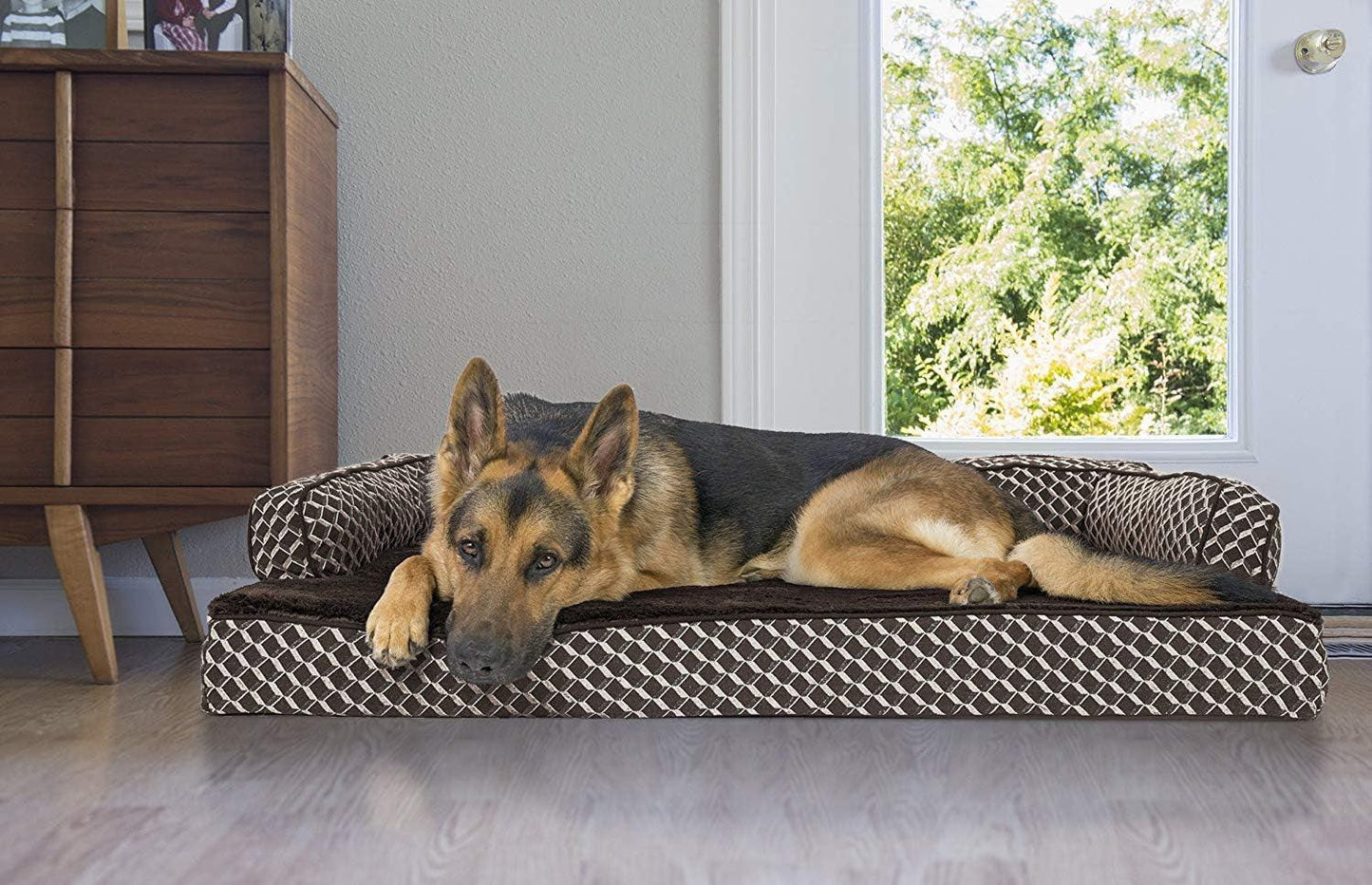 Orthopedic Dog Bed for Large Dogs W/ Removable Bolsters & Washable Cover, for Dogs up to 95 Lbs - Plush & Woven Decor Comfy Couch Sofa - Diamond Brown, Jumbo/Xl