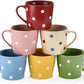 Polka Dot Coffee Mugs Set of 6 - Flat Bottom Wide Mouth Size Coffee Mug - Made of Semi-Thick Stoneware Ceramic Porcelain Dinnerware - Bright Polka Dot Colors Polish Mug Set