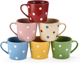 Polka Dot Coffee Mugs Set of 6 - Flat Bottom Wide Mouth Size Coffee Mug - Made of Semi-Thick Stoneware Ceramic Porcelain Dinnerware - Bright Polka Dot Colors Polish Mug Set